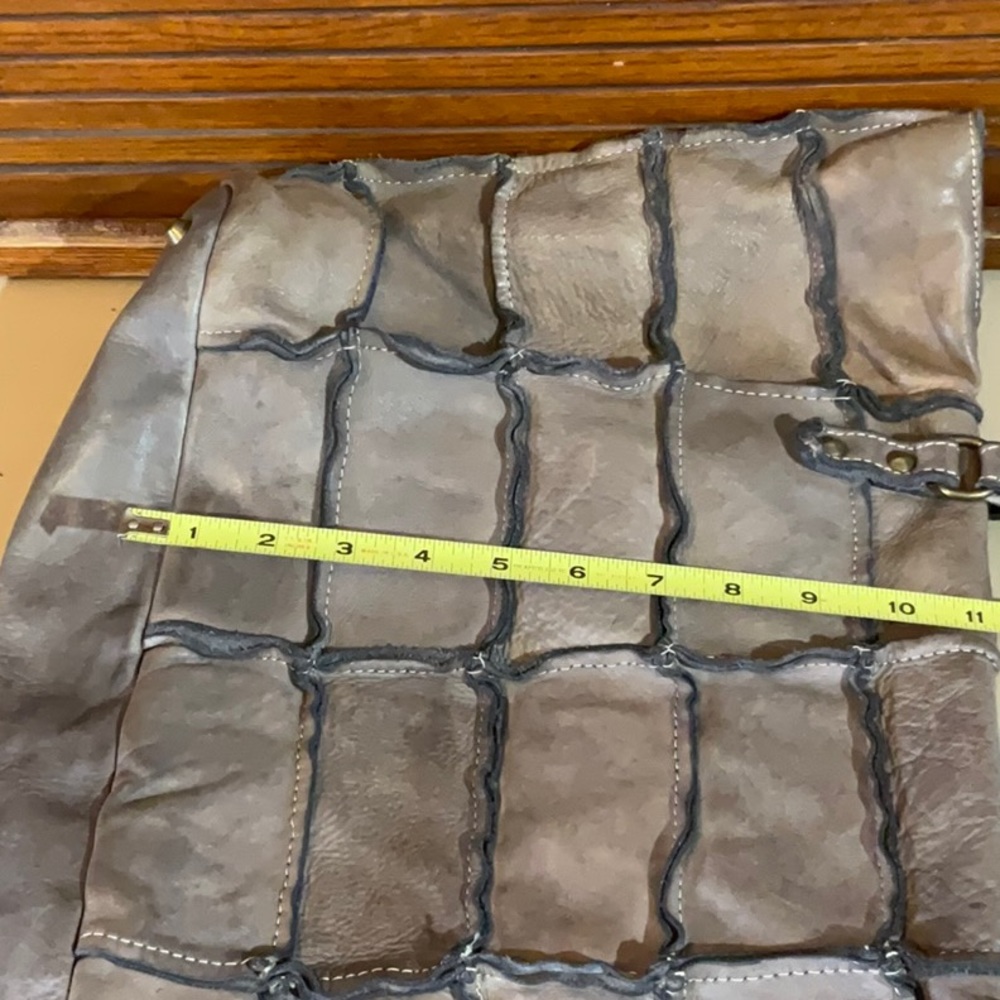 Neutral Gray Patchwork Tote with Stitched Detail - Picture 8 of 10